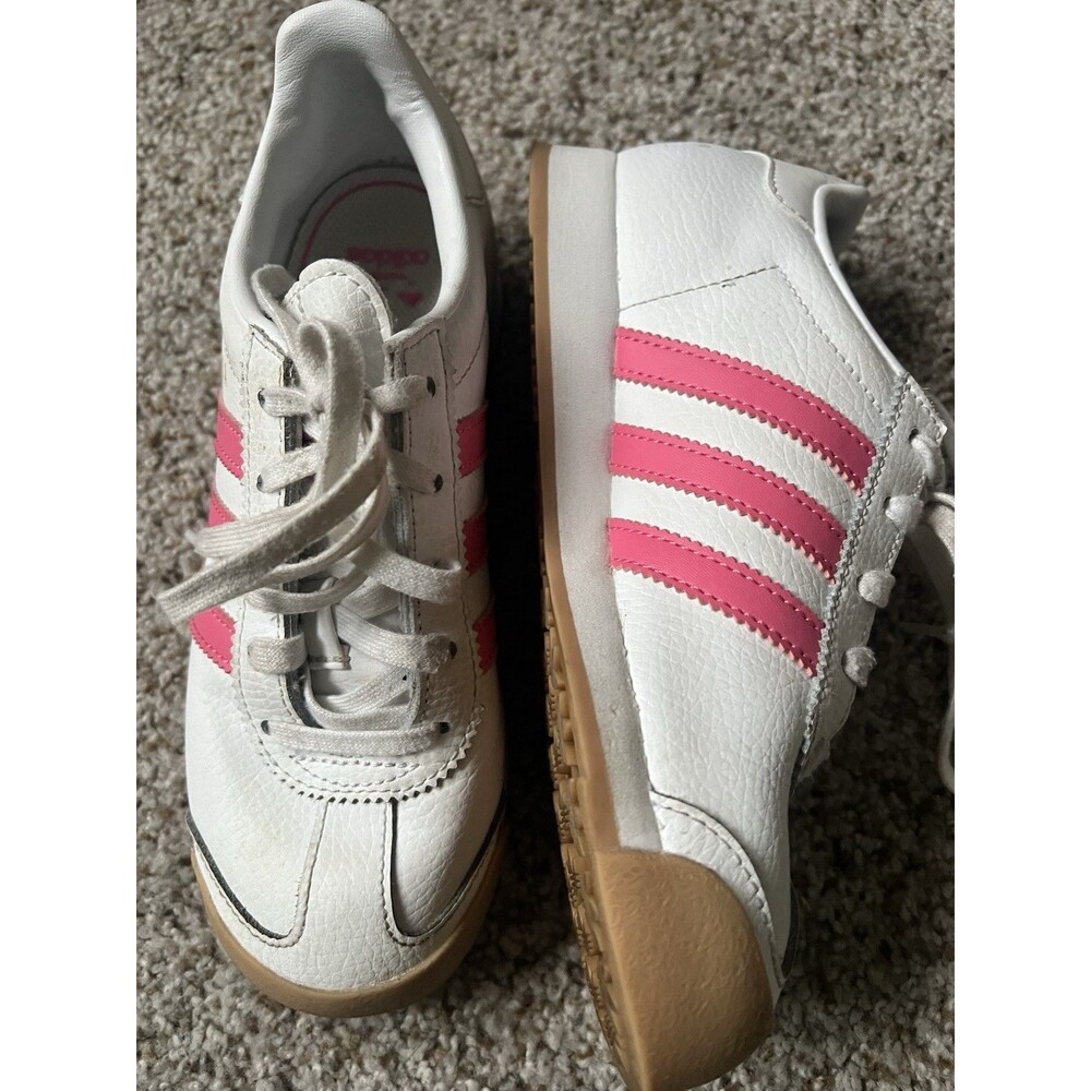 Adidas Samoa Kids Size 2 Athletic Sneakers Shoes Pink & White